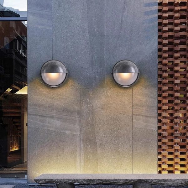 Contemporary Industrial Waterproof Aluminum Glass Frosted Round 1-Light Wall Sconce Lamp For Outdoor Patio - Image 6