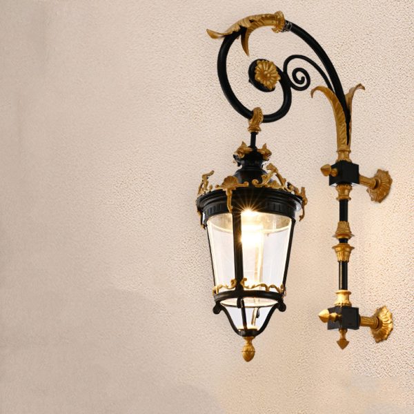 Traditional European Waterproof Aluminum Glass Lantern Carved LED Wall Sconce Lamp For Outdoor Patio - Image 14