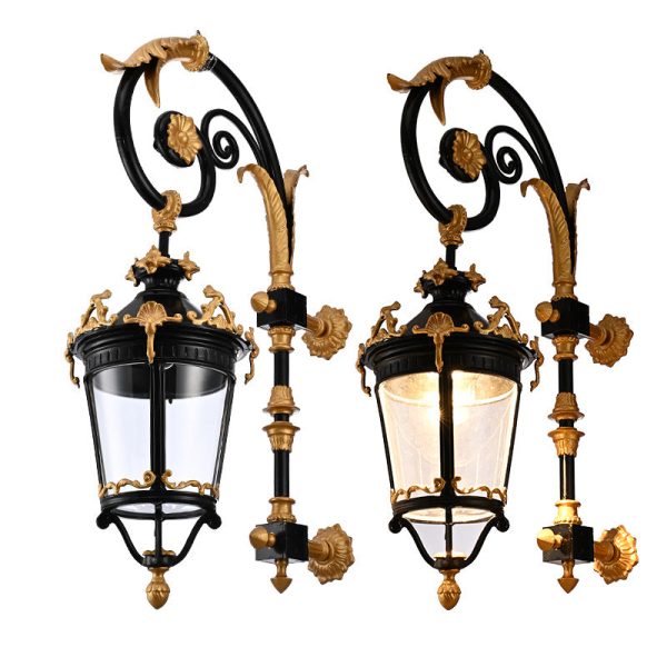 Traditional European Waterproof Aluminum Glass Lantern Carved LED Wall Sconce Lamp For Outdoor Patio - Image 18