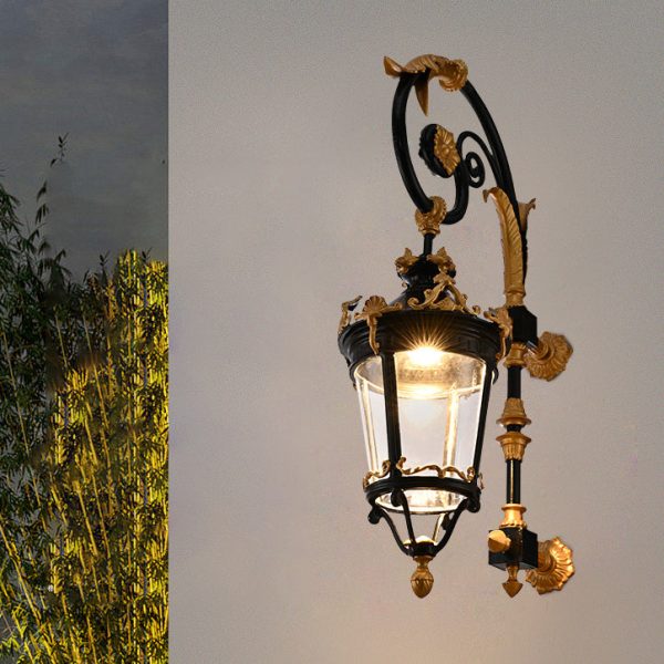 Traditional European Waterproof Aluminum Glass Lantern Carved LED Wall Sconce Lamp For Outdoor Patio - Image 2