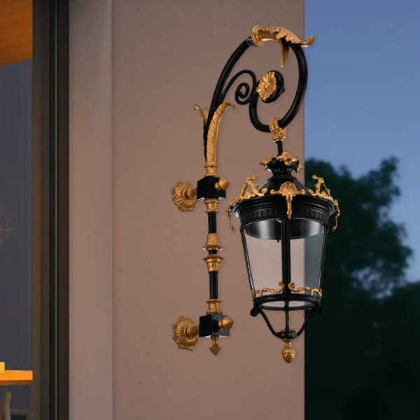 Traditional European Waterproof Aluminum Glass Lantern Carved LED Wall Sconce Lamp For Outdoor Patio - Image 3