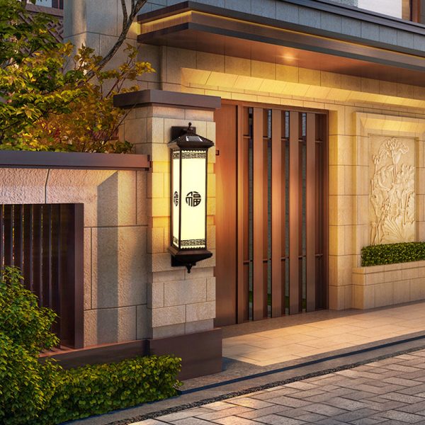Traditional Chinese Waterproof ABS Aluminum Glass Rectangular Happiness Wealth Pattern LED Wall Sconce Lamp For Outdoor Patio - Image 3
