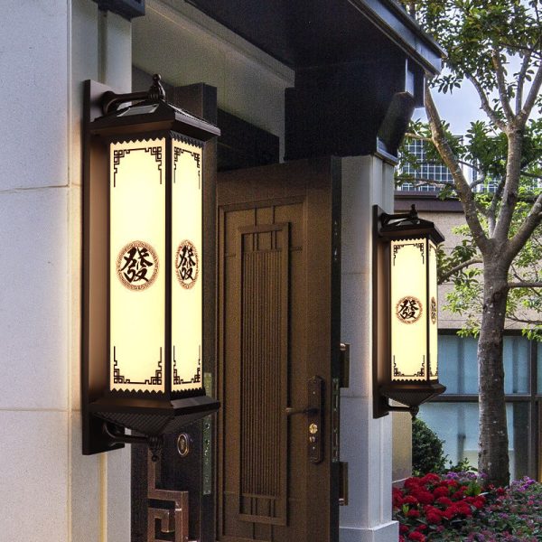 Traditional Chinese Waterproof ABS Aluminum Glass Rectangular Happiness Wealth Pattern LED Wall Sconce Lamp For Outdoor Patio - Image 16