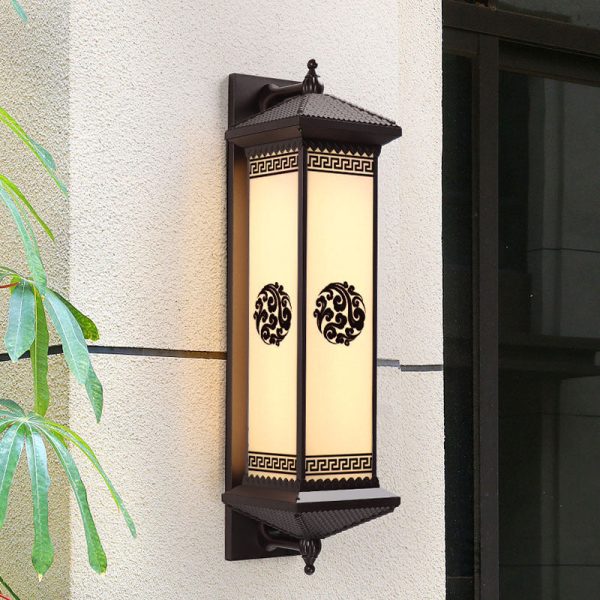 Traditional Chinese Waterproof ABS Aluminum Glass Rectangular Happiness Wealth Pattern LED Wall Sconce Lamp For Outdoor Patio - Image 15