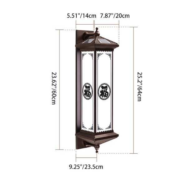 Traditional Chinese Waterproof ABS Aluminum Glass Rectangular Happiness Wealth Pattern LED Wall Sconce Lamp For Outdoor Patio - Image 8