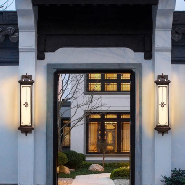 Traditional Chinese Waterproof ABS Aluminum Glass Rectangular Happiness Wealth Pattern LED Wall Sconce Lamp For Outdoor Patio - Image 5