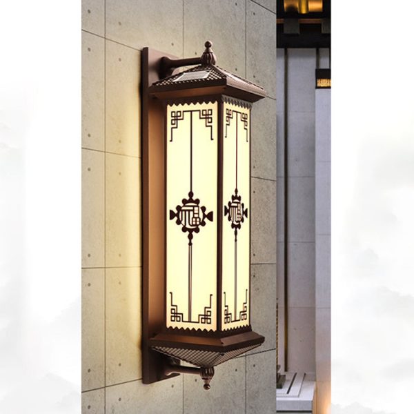 Traditional Chinese Waterproof ABS Aluminum Glass Rectangular Happiness Wealth Pattern LED Wall Sconce Lamp For Outdoor Patio - Image 19