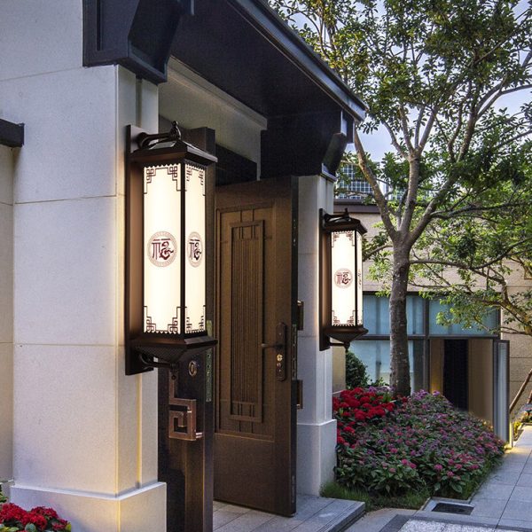 Traditional Chinese Waterproof ABS Aluminum Glass Rectangular Happiness Wealth Pattern LED Wall Sconce Lamp For Outdoor Patio - Image 24