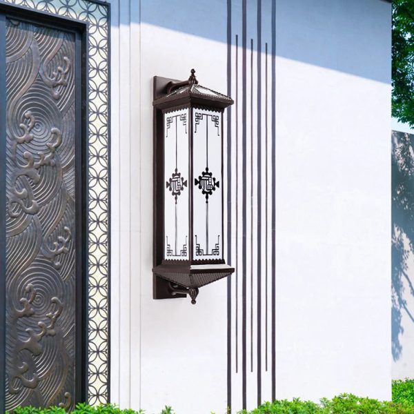 Traditional Chinese Waterproof ABS Aluminum Glass Rectangular Happiness Wealth Pattern LED Wall Sconce Lamp For Outdoor Patio - Image 26