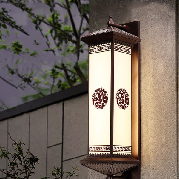 Traditional Chinese Waterproof ABS Aluminum Glass Rectangular Happiness Wealth Pattern LED Wall Sconce Lamp For Outdoor Patio