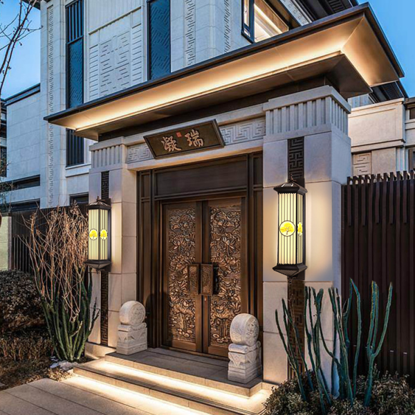 Traditional Chinese Waterproof ABS Aluminum Glass Rectangular Happiness Wealth Pattern LED Wall Sconce Lamp For Outdoor Patio - Image 6