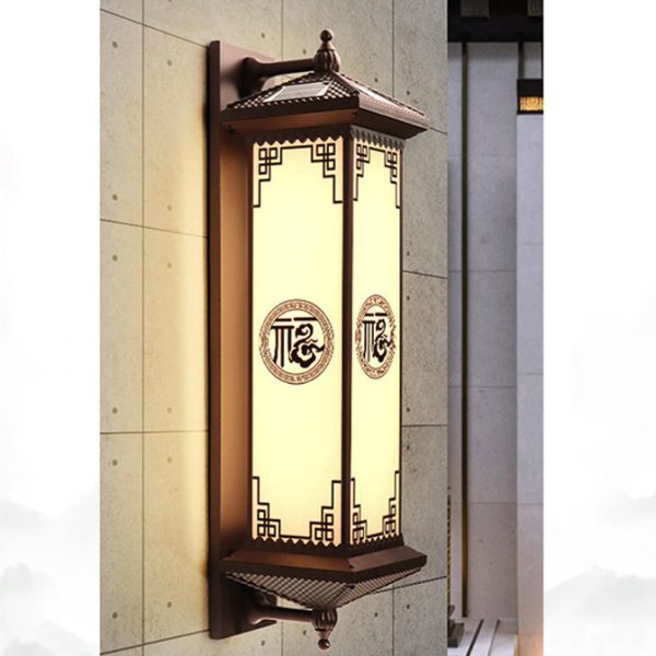 Traditional Chinese Waterproof ABS Aluminum Glass Rectangular Happiness Wealth Pattern LED Wall Sconce Lamp For Outdoor Patio - Image 23