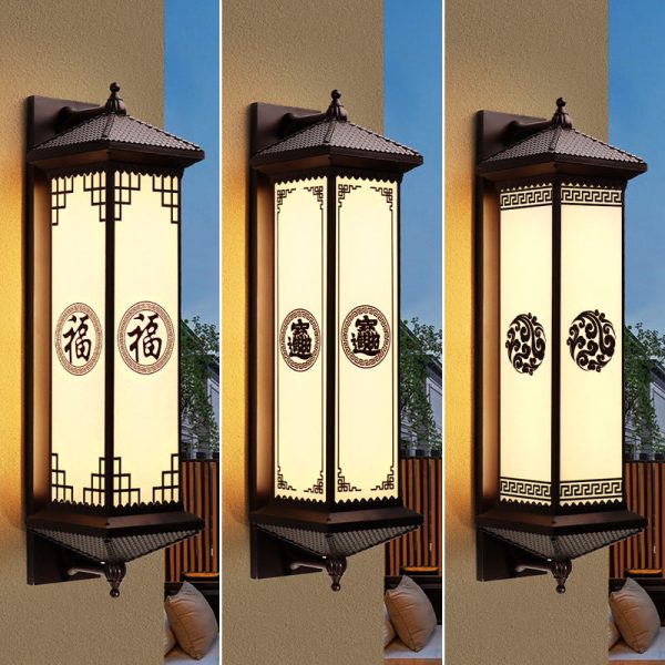 Traditional Chinese Waterproof ABS Aluminum Glass Rectangular Happiness Wealth Pattern LED Wall Sconce Lamp For Outdoor Patio - Image 17