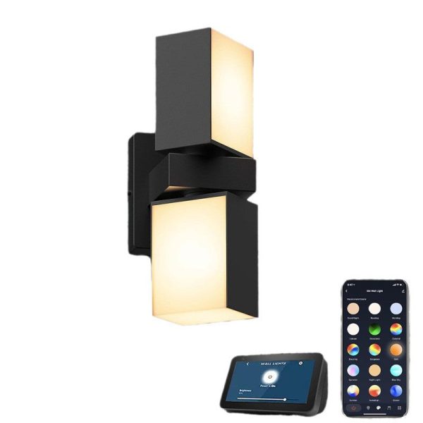 Modern Simplicity Waterproof Aluminum Smart APP Control Rotatable Rectangular LED Wall Sconce Lamp For Outdoor Patio - Image 9