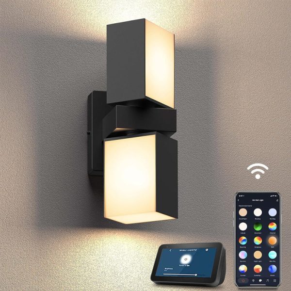 Modern Simplicity Waterproof Aluminum Smart APP Control Rotatable Rectangular LED Wall Sconce Lamp For Outdoor Patio - Image 6