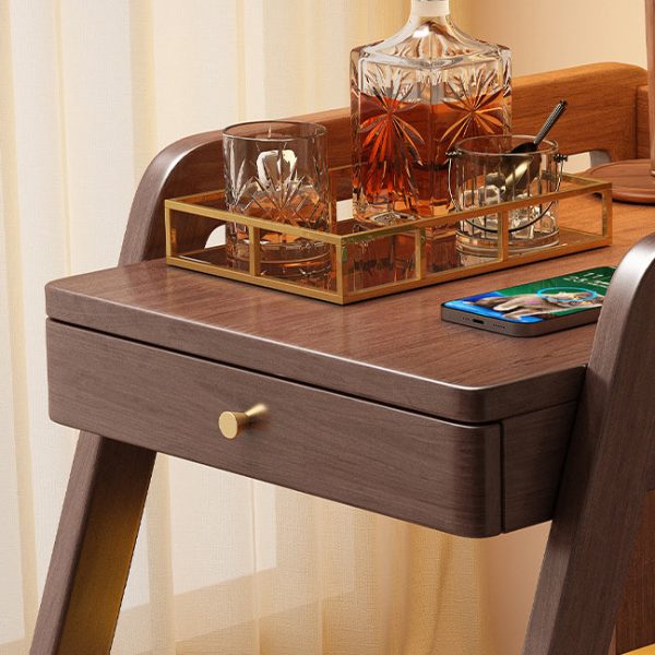 Modern Minimalist Solid Wood Rectangular Side Table With Drawer & Wheels, 2-Tier End Table For Living Room - Image 5