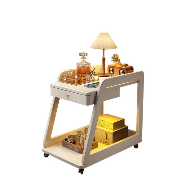 Modern Minimalist Solid Wood Rectangular Side Table With Drawer & Wheels, 2-Tier End Table For Living Room - Image 16