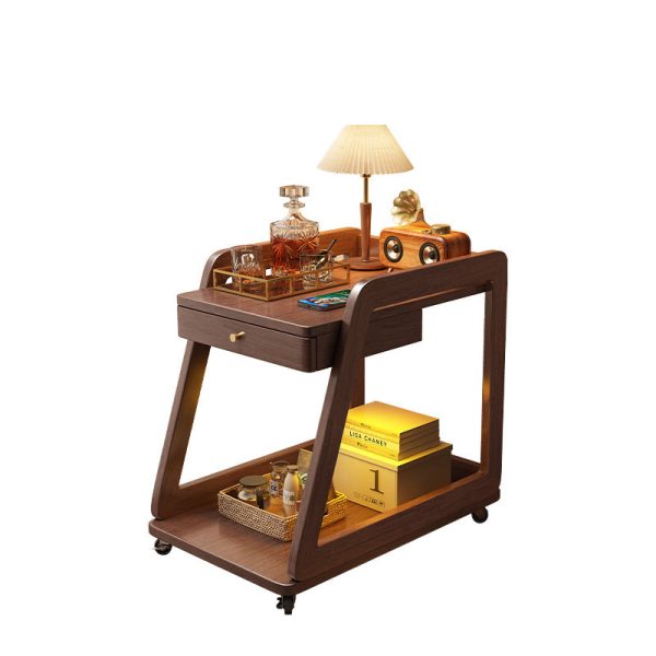 Modern Minimalist Solid Wood Rectangular Side Table With Drawer & Wheels, 2-Tier End Table For Living Room - Image 17