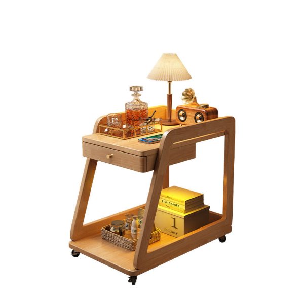 Modern Minimalist Solid Wood Rectangular Side Table With Drawer & Wheels, 2-Tier End Table For Living Room - Image 18