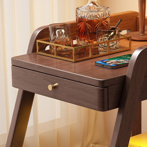 Modern Minimalist Solid Wood Rectangular Side Table With Drawer & Wheels, 2-Tier End Table For Living Room - Image 10