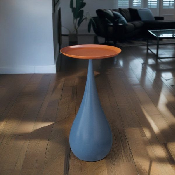 Modern Luxury Carbon Steel Round Tray End Table With Waterdrop Base, Elegant End Table For Living Room - Image 2