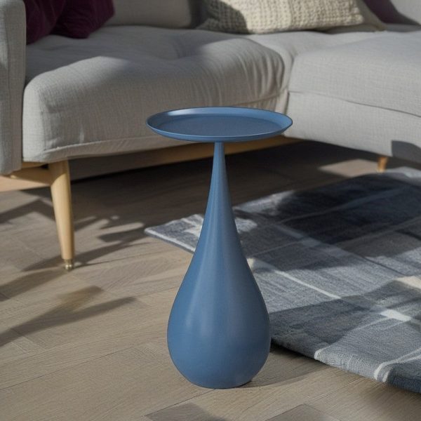 Modern Luxury Carbon Steel Round Tray End Table With Waterdrop Base, Elegant End Table For Living Room - Image 3