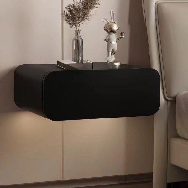 Modern Minimalist Solid Wood Floating Rectangular Nightstand With Drawer, Wall-Mounted Bedside Table For Bedroom - Image 2