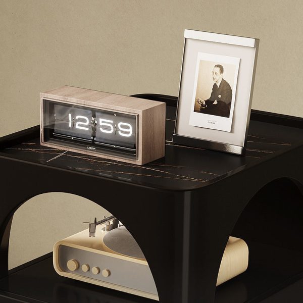 Modern Mid-Century Sintered Stone, Glass & Wood Rectangular Nightstand With 1-Drawer & 2-Tier Storage For Bedroom - Image 5