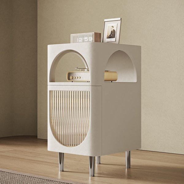 Modern Mid-Century Sintered Stone, Glass & Wood Rectangular Nightstand With 1-Drawer & 2-Tier Storage For Bedroom - Image 2