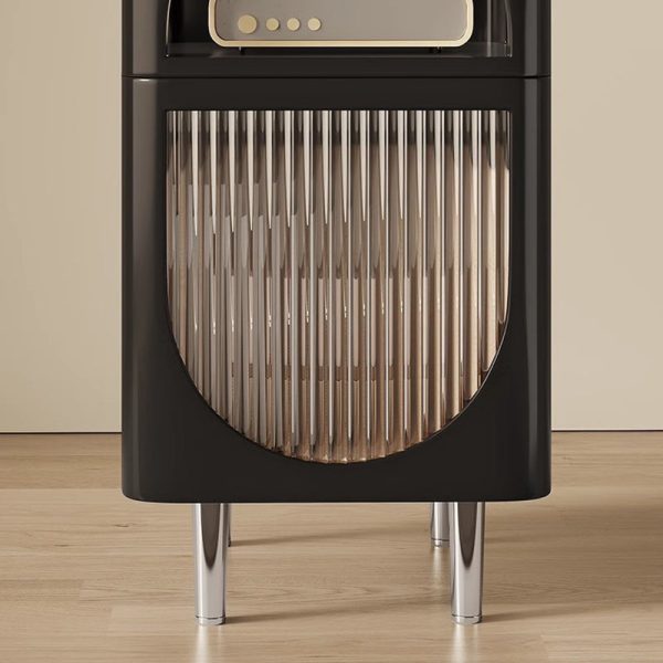 Modern Mid-Century Sintered Stone, Glass & Wood Rectangular Nightstand With 1-Drawer & 2-Tier Storage For Bedroom - Image 6