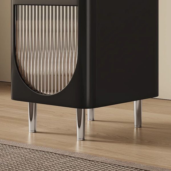 Modern Mid-Century Sintered Stone, Glass & Wood Rectangular Nightstand With 1-Drawer & 2-Tier Storage For Bedroom - Image 7