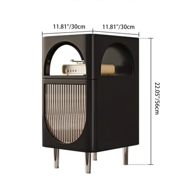 Modern Mid-Century Sintered Stone, Glass & Wood Rectangular Nightstand With 1-Drawer & 2-Tier Storage For Bedroom - Image 4