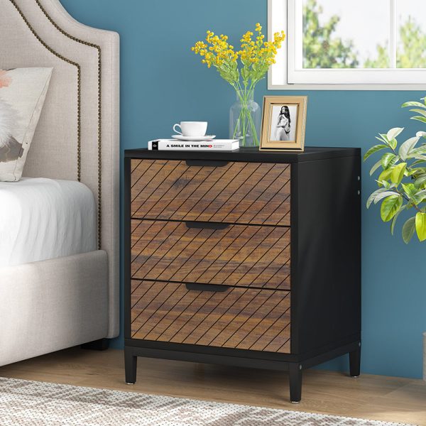 Modern Minimalist Solid Wood Rectangular Nightstand With 3-Drawer For Bedroom - Image 15