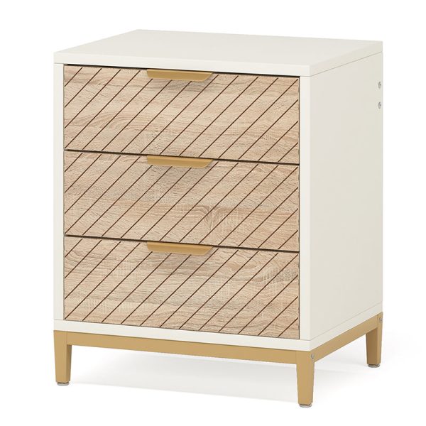 Modern Minimalist Solid Wood Rectangular Nightstand With 3-Drawer For Bedroom - Image 16
