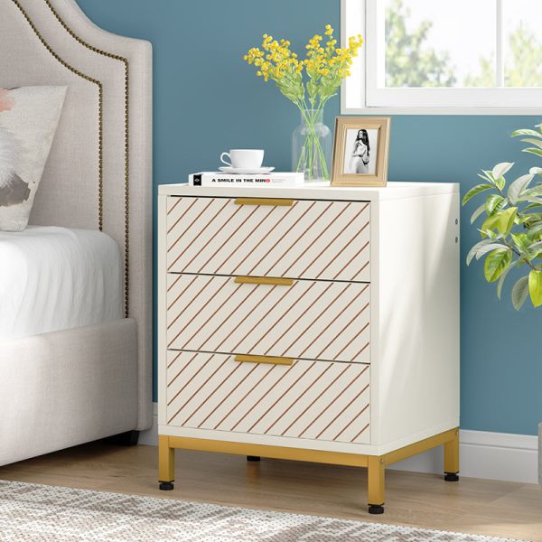 Modern Minimalist Solid Wood Rectangular Nightstand With 3-Drawer For Bedroom - Image 3