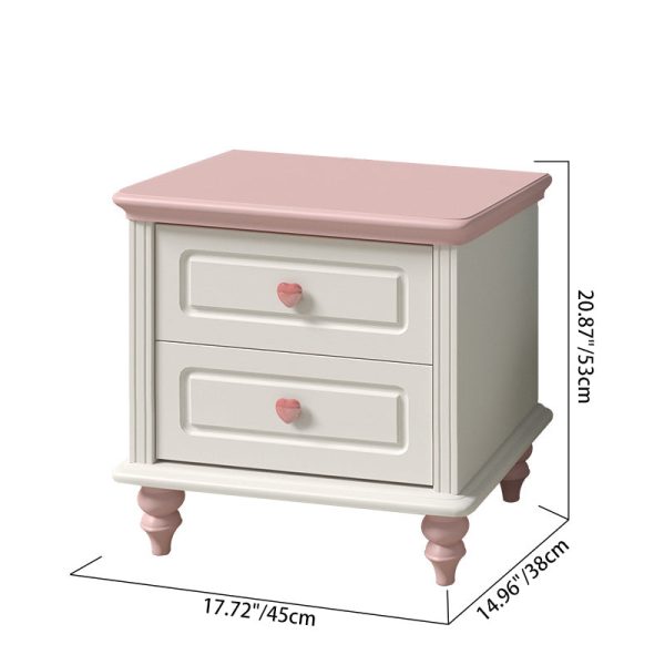 Modern Art Deco Solid Wood Rectangular Nightstand With 2-Drawer For Girls' Bedroom - Image 3