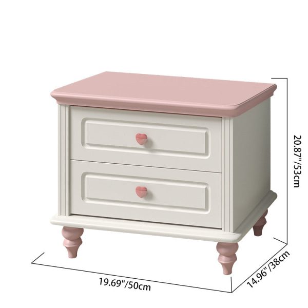 Modern Art Deco Solid Wood Rectangular Nightstand With 2-Drawer For Girls' Bedroom - Image 4