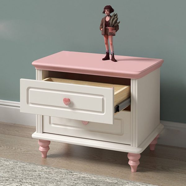 Modern Art Deco Solid Wood Rectangular Nightstand With 2-Drawer For Girls' Bedroom - Image 2