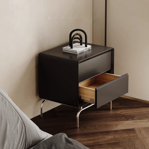 Modern Luxury Pine & Stainless Steel Rectangular Nightstand With 2-Drawer For Bedroom - Image 3