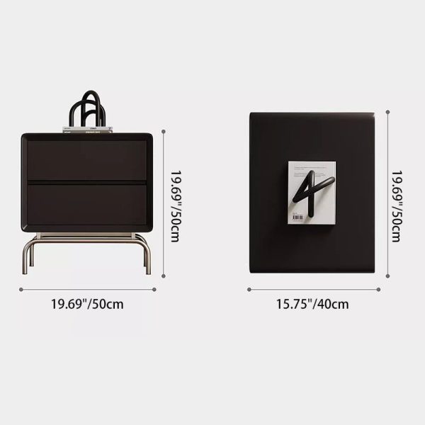 Modern Luxury Pine & Stainless Steel Rectangular Nightstand With 2-Drawer For Bedroom - Image 4