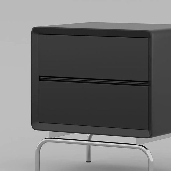 Modern Luxury Pine & Stainless Steel Rectangular Nightstand With 2-Drawer For Bedroom - Image 9