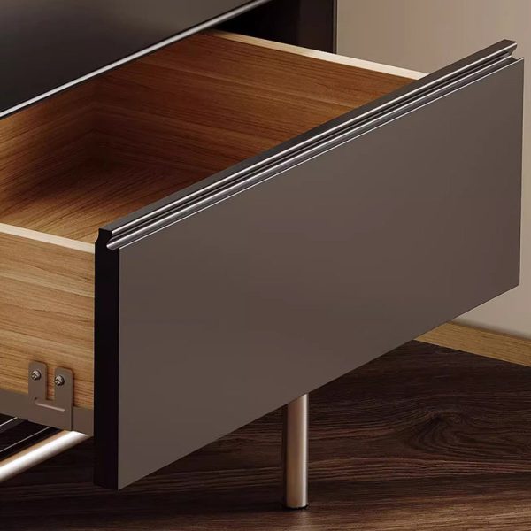 Modern Luxury Pine & Stainless Steel Rectangular Nightstand With 2-Drawer For Bedroom - Image 6