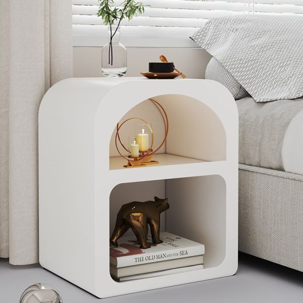 Modern Minimalist Engineered Wood Rounded Rectangle Nightstand With 2-Storage Compartments For Bedroom - Image 2