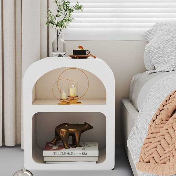 Modern Minimalist Engineered Wood Rounded Rectangle Nightstand With 2-Storage Compartments For Bedroom - Image 8