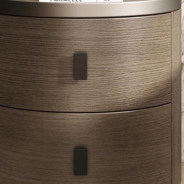 Modern Minimalist Solid Wood Cylindrical Nightstand With 2-Drawer For Bedroom - Image 5