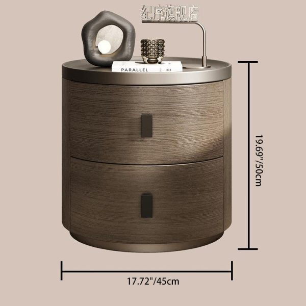 Modern Minimalist Solid Wood Cylindrical Nightstand With 2-Drawer For Bedroom - Image 4