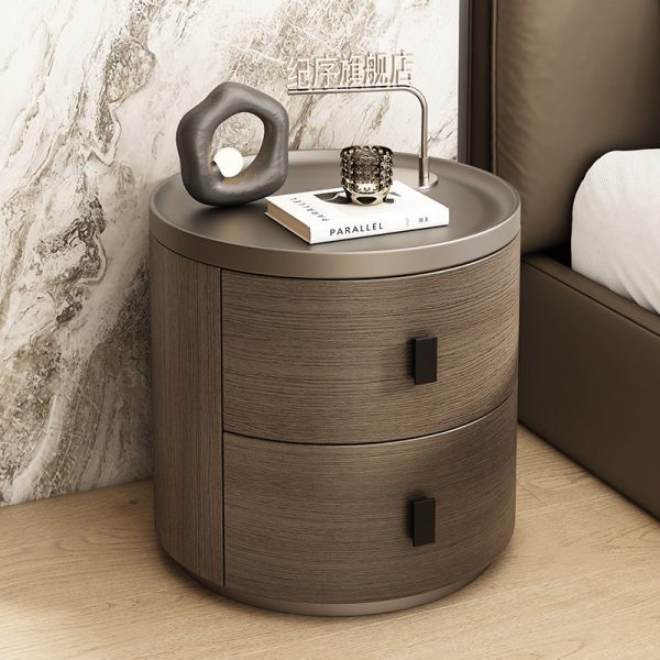 Modern Minimalist Solid Wood Cylindrical Nightstand With 2-Drawer For Bedroom - Image 8
