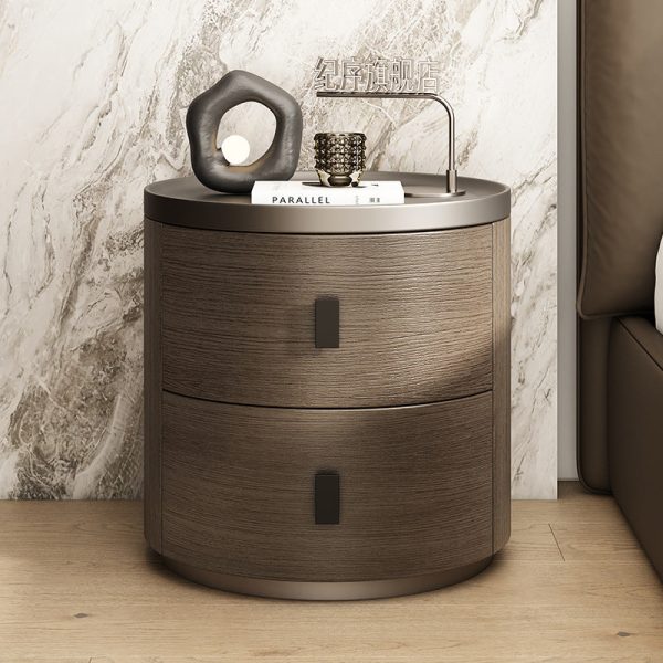 Modern Minimalist Solid Wood Cylindrical Nightstand With 2-Drawer For Bedroom - Image 9