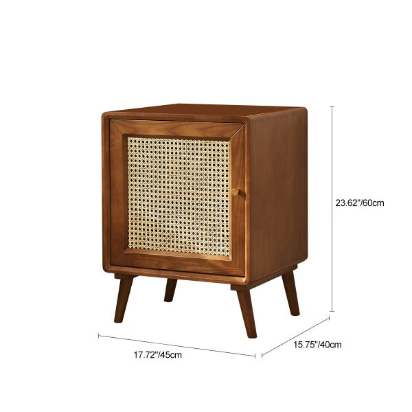 Modern Mid-Century Solid Wood & Rattan Rectangular Nightstand 1-Storage For Bedroom - Image 4