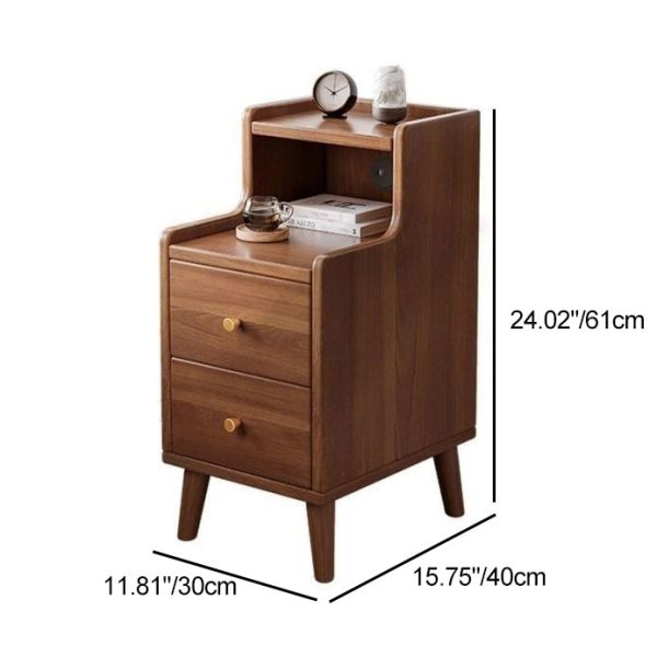 Modern Minimalist High-Density Engineered Wood Rectangular Nightstand 2-Drawer & 2-Tier For Bedroom - Image 4